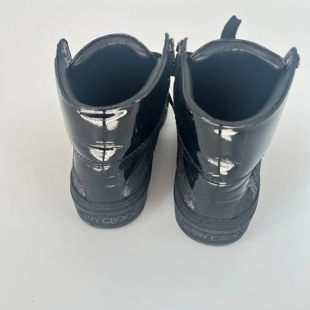 Jimmy Choo Black & Silver Snakeskin Patent Leather High Top Sneakers 39.5